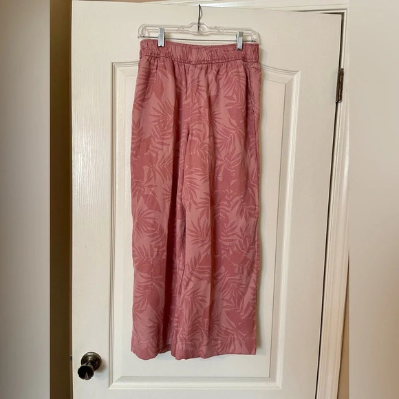 C&C California Pants Size S Pink Palm Pull On Wide Leg Beach Lagenlook Casual - Picture 1 of 5